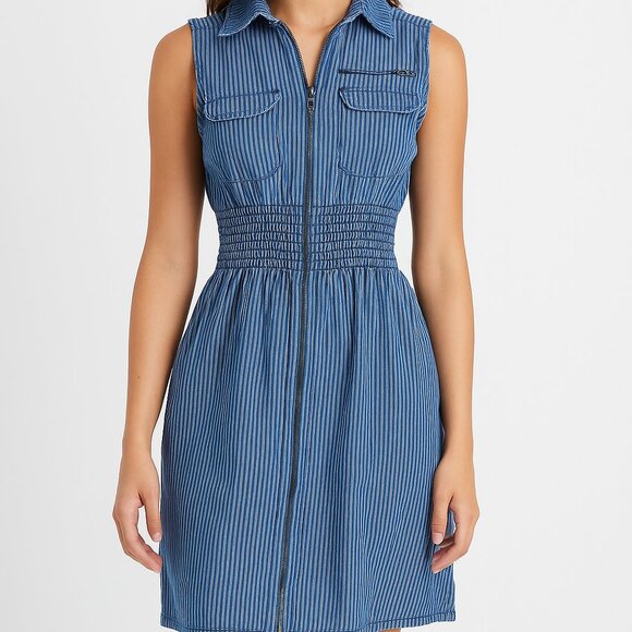 J Gee Dresses & Skirts - J Gee Striped A-Line Skater Dress Full Zipper Smocked Waist XL